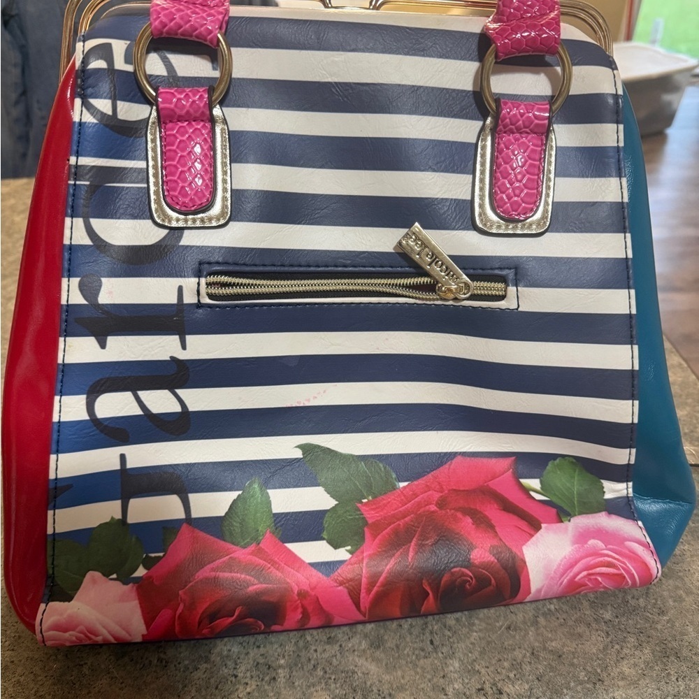 Nicole Lee Multicolor Striped Satchel with Pink Handles - Picture 6 of 15
